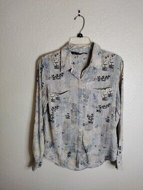 Peruvian Connection Floral Lightweight Button Button Long Sleeve Blouse Sz M